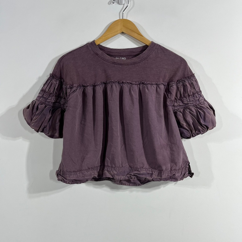 Pilcro Anthropologie Boho Fairy Grunge Mixed Media Puff Sleeve Smocked Top XS